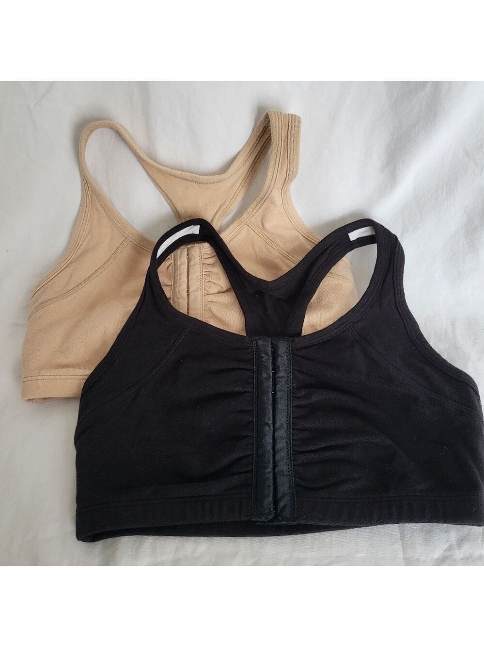 NWOT Fruit of the Loom Black and Tan Sports Bras, Size 34, Fasten in Front